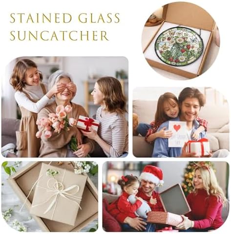 Stained Glass Window Hanging Strawberry Daisy Butterfly Sun Catchers Mason Jar Floral Suncatchers for Home Porch Garden Indoor & Outdoor Decor (9.8x9.8 in) - Image 7