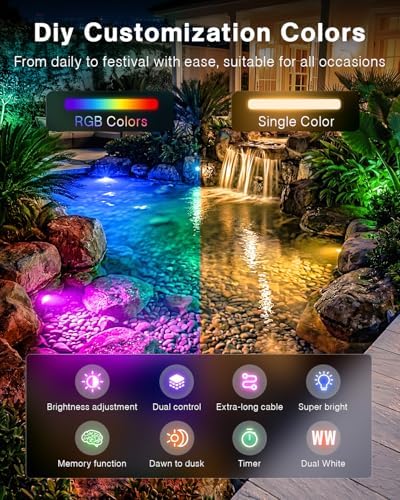 HIBOITEC RGBWW Underwater Pond Light with 12V Timer Transformer, 6 Head - Image 5
