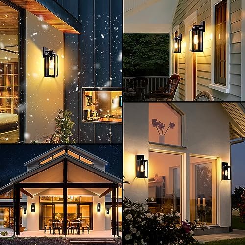 BesLowe Outdoor Wall Light, Modern Porch Sconce, Black with Gold Trim - Image 5