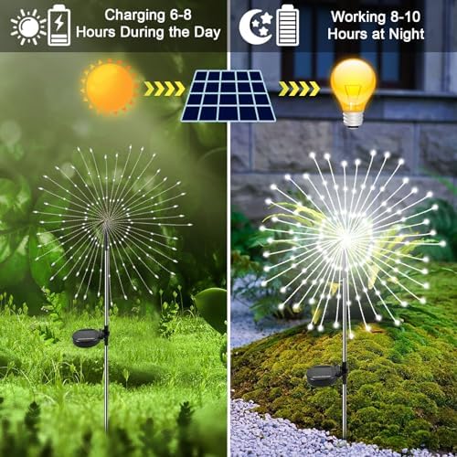 Solar Garden Lights Outdoor, 6 Pack 120 LED Twinkling Firework Lights Decorative with 2 Modes, Outdoor Waterproof Solar Starburst Light for Outside Yard Pathway Garden Decor, White - Image 2