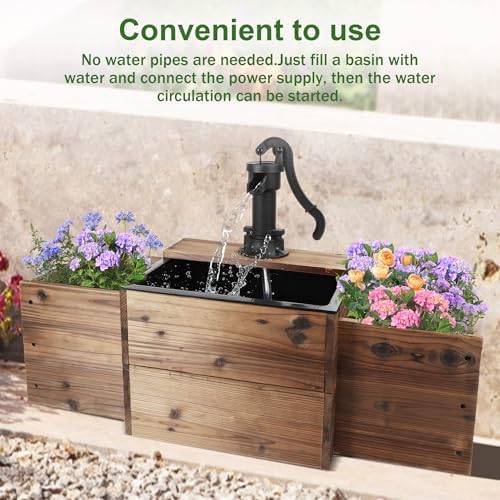 OIPRTGFJ Outdoor Water Fountain,Floor Wooden Rectangular Pump Old-Fashioned Fountain with Flower Box,Electric Decorative Hand Pump, Outdoor Water Feature for Garden Patio Backyard - Image 2