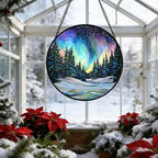 Aurora Landscape Stained Glass Window Hanging Suncatcher Xmas Gifts 15" - Image 6