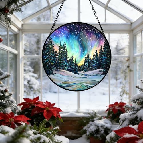 Aurora Landscape Stained Glass Window Hanging Suncatcher Xmas Gifts 15" - Image 6