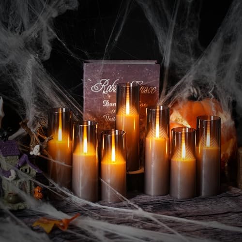 kakoya Flameless LED Candles Upgraded Realistic Flickering Flame,7Pcs Battery Operated Candles with Remote Timers,LED Pillar Candles for Home Decor,Christmas,and Parties（Grey） - Image 3