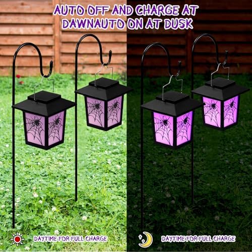 4 Pack Halloween Solar Lights 4.7 Inch Spider Purple Solar Pathway Lights - Image 4