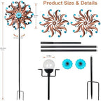 Solar Wind Spinner - Rustic Copper & Turquoise Kinetic Yard Art with Glass Globe - Vintage Metal Sunburst Wind Catcher Outdoor Garden Decor for Lawn, Patio, and Front Porch - Image 3