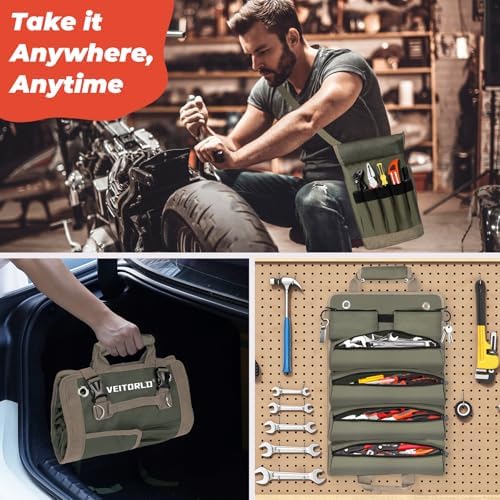 Tool Roll Up Bag, Gifts for Men Dad from Wife Daughter Fathers Day, Portable Tools Box Storage for Men, Heavy Duty Tool Organizer W/Detachable Pouches for Electrician Mechanic Carpenter - Image 6