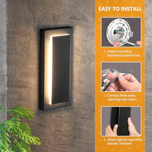 11.8'' 2 Pack LED Outdoor Wall Sconce, Modern Black Exterior Porch Lights - Image 6