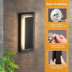 11.8'' 2 Pack LED Outdoor Wall Sconce, Modern Black Exterior Porch Lights - Image 6