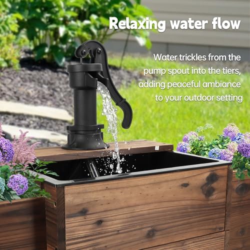 OIPRTGFJ Outdoor Water Fountain,Floor Wooden Rectangular Pump Old-Fashioned Fountain with Flower Box,Electric Decorative Hand Pump, Outdoor Water Feature for Garden Patio Backyard - Image 4