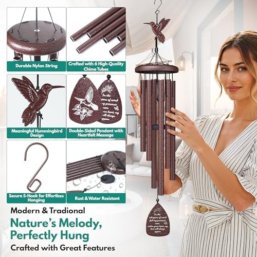 Hummingbird Memorial Wind Chimes for Loss of Loved One - 35" Long Sympathy Wind Chimes for Outside, Bereavement, Remembrance, Funeral Gift for Mother, Dad, Husband, Son & Sister - Image 3