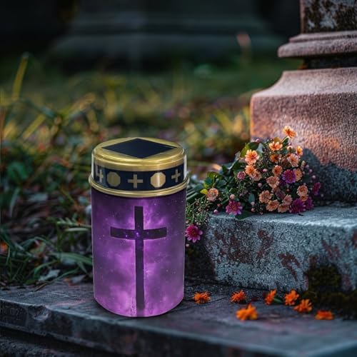 Poceacles Cross Solar Lights Pack of 8 Waterproof Solar Garden Lights Cemetery Solar Outdoor Lights Outdoor Stake Automatic Solar Lantern for Cemetery Grave Decoration, Cross Galaxy Violet - Image 3