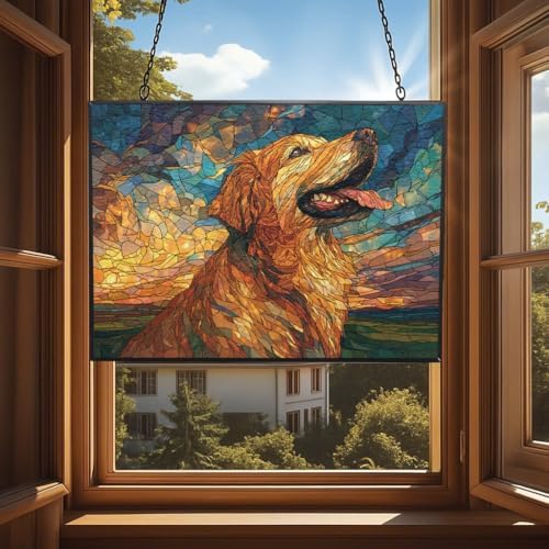 Customized Rectangle Mosaic Happy Golden Retriever Stained Glass Window Hanging, Stained Glass Suncatcher for Women, Window Decor Perfect Home Décor - Image 4