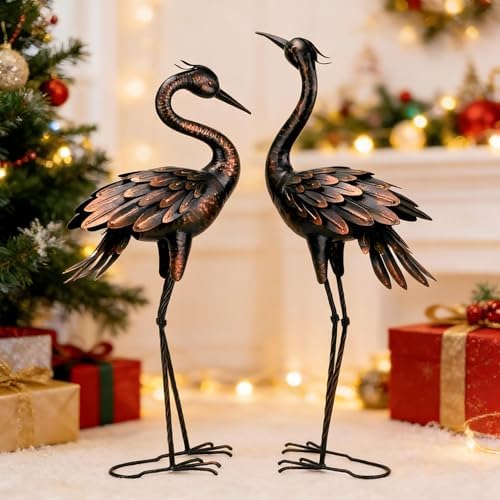 Shorayn Metal Crane Garden Statue, Garden Sculptures & Statues, Bronze Crane Ornaments Yard Art for Backyard Patio Lawn Decorations - Image 6