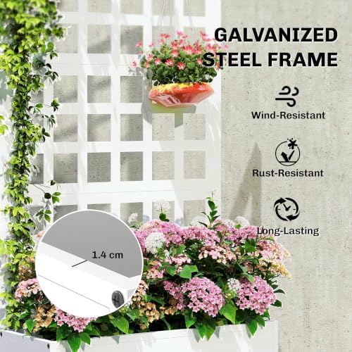 Outsunny Galvanized Raised Garden Bedw/Trellis 24" x 9" x 44.5" White - Image 3