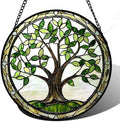 Green Tree of Life Stained Glass Window Hanging Decor Gifts for Women 15" by amderven