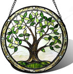 Green Tree of Life Stained Glass Window Hanging Decor Gifts for Women 15" by amderven