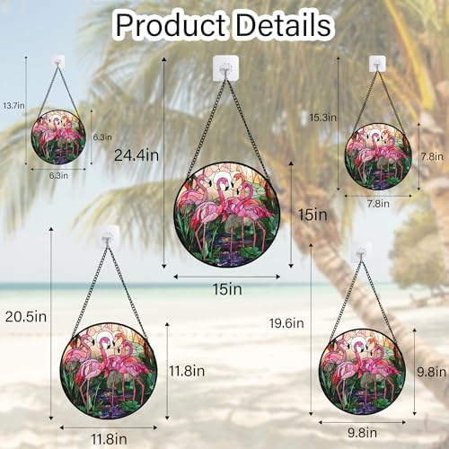 CHATYOUNG Stained Glass Window Hanging Pink Flamingo Large 15" - Birds Suncatcher Door Garden Home Decor and Christmas Mother's Day Birthday Gift for Grandma Mom Nana and Women Wife Bird Lover - Image 5