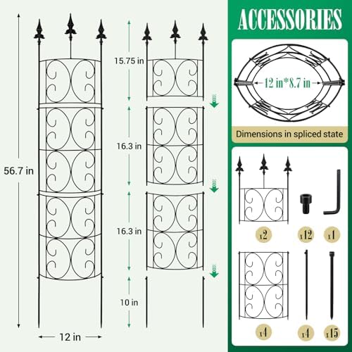 2 Pack 56.7'' H x 12'' W Garden Trellis for Climbing Plants Outdoor, Rustproof Metal Garden Flower Trellis, Rose Trellis for Outdoor Indoor Climbing Plants Clematis Vines Flowers Potted Plants, Tomato - Image 6