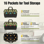 20 Inch Heavy Duty Tool Bag, 16-Pocket Tool Box Organizer, Green - Image 3