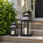NEEDOMO Lanterns Decorative Outdoor&Indoor, Set of 2 Large Bronze Metal Lantern Decor with Glass, Candle Holder for Porch, Patio, Garden, Balcony, Wedding, Table Centerpiece Decorations - Image 2