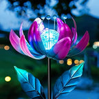 AIINY Solar Purple Metal Flower Wind Spinners, Colorful Spinning Windmill Lotus Yard Art Lights Wind Pinwheels with LED Crystal Ball Decorative Stake Lighting Flower Sculpture by AIINY
