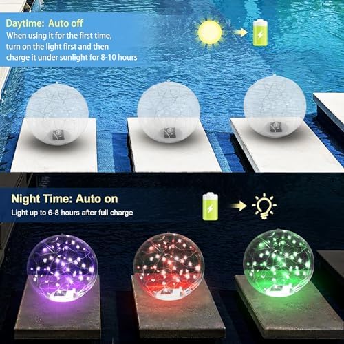8Pcs 14 Inch Solar Powered Floating Pool Lights,RGB LED Glow in The Dark Pool Ball That Float,IP68 Waterproof for Christmas Decorations Gift Ornaments - Image 5