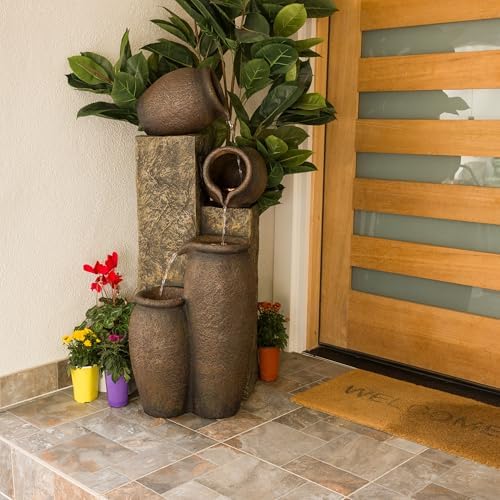 Alpine Corporation GIL140 43" Tall Indoor Outdoor Pottery Fountain with Replaceable LED Lights, Water Feature for Garden, Patio, and Home Decor, Brown - Image 2