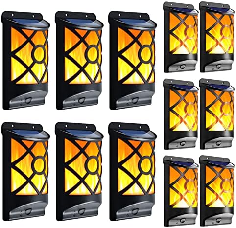 Solar Flame Lights Outdoor, LazyBuddy Flickering Flames Solar Wall Light, Fire Effect 66 LED Auto On/Off Solar Powered Wall Mounted Landscape Decor Lighting Torch Lamp for Fence, Patio, Deck by LazyBuddy