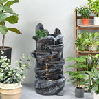 6-Tier Cascading Rock Water Fountain Outdoor Garden Waterfall with LED Lights,Fountain Indoor Decor for Garden, Patio, Backyard, Deck, Porch and Home Art Decor with Natural Stone Look - Image 4