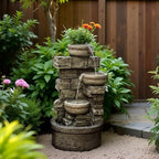 Cheng Pin 28'' Tall Outdoor Water Fountain, 3 Tiers Stacked Stones Cascading Bowl Fountain, Relaxing Waterfall Flow Water Feature for Garden Lawn Yard, Outdoor Decor - Image 6