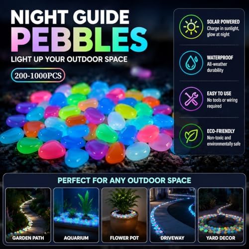 Rainbow Glow in The Dark Pebbles, Luminous Resin Stones for Outdoor Garden Walkway, Aquarium Decor, Fish Tank, Landscape Lighting, Waterproof & Non-Toxic – Long Lasting Glow Up to 5 Hours (1000pcs) - Image 2