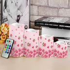 Rose Pattern Flameless Pillar Candles Set of 4 Battery Operated Candles Valentines Day Decorations Led Candles Tea Light Fake Candles Wedding Home House Decor - Image 4