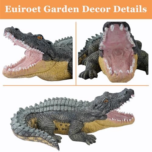 13" Real Crocodile Statue, Outdoor Lawn Crocodile Sculpture,Garden Sculptures & Statues Ornament, Pond Animal Statues, Crocodile Decor Perfect for Home Garden, Patio, Backyard - Image 5