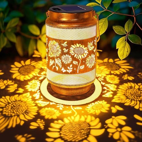 Sunflower Solar Lanterns Outdoor Waterproof Garden Decor, Gifts for Women Mom Grandma Birthday, Metal Sunflower Hanging Solar Lights for Outside Yard Patio Pathway Backyard Porch by yulloyello