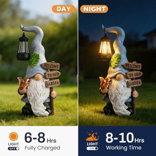 Solar Garden Gnome Statue with Lantern, Outdoor Decor for Yard&Patio - Image 3