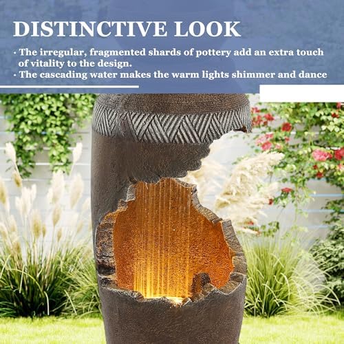 Grepatio Outdoor Urn Water Fountain, 30" H Water Feature Fountain with LED Lights, Large Indoor Waterfall Cascading Fountain with Cracked Urn Look for Garden Patio Backyard Home Decor - Image 4