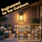 15-Inch Matte Black Outdoor Wall Light, All-Metal Frame Porch Light - Image 2