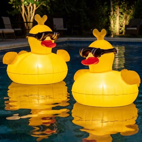 Solar Floating Pool Lights, RGBW Color Changing 12-LED 20H Runtime with Remote, Pool Party and Garden Pond Decor, Cool Sunglasses Duck 2-Pack by Unknown
