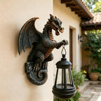 Solar Powered Dragon Statue Outdooe Garden Statues Fence Decor, Copper Dragon Statues with Solar Lantern Patio, Lawn Decor, Gargoyle Statue Wall Tree Hugger Yard Decoration, Unique Gifts for Mom - Image 5