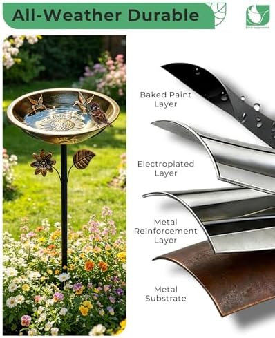 Metal Bird Bath for Outside Hummingbird Embossed Bowl with Stake - Image 5