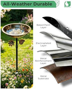 Metal Bird Bath for Outside Hummingbird Embossed Bowl with Stake - Image 5