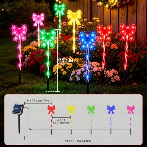 Solar 5PCS Christmas Bow 50LED Outdoor String Lights with Stakes Multicolor - Image 6