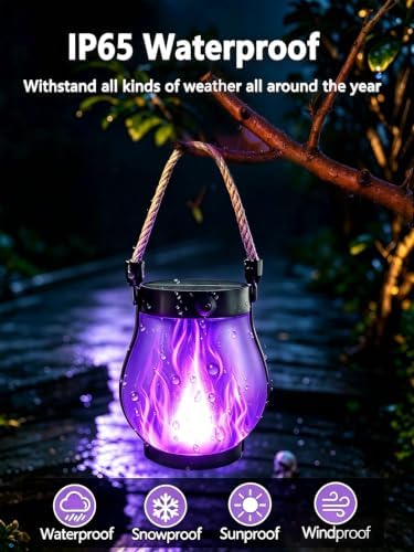 4 Pack Solar Lanterns Outdoor Waterproof Halloween Purple Solar Flame Light - Image 4