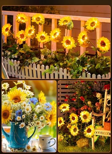 Brightown Solar Garden Lights, 4 Pack Sunflowers Flower Lights Waterproof - Image 2