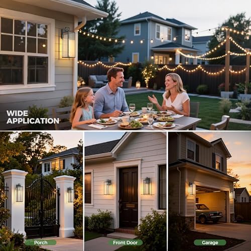DORESshop 24 Inch Large Size Dusk to Dawn Outdoor Wall Lights, Matte Black Waterproof Anti-Rust Outdoor Light Fixtures Wall Mount with Clear Glass Shade for Porch, with T30 Light Bulbs, 2 Pack - Image 3