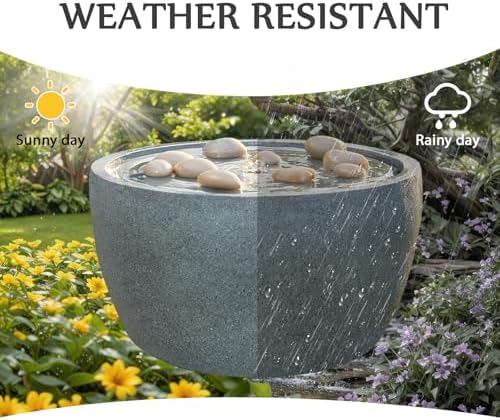 EROMMY 17.7" Garden Water Fountain Outdoor Bubbler, Resin Water Feature with 6 LED Lights & 5W Pump, Concrete-Effect Indoor Outdoor Fountain for Patio, Deck, Yard, Gray - Image 6