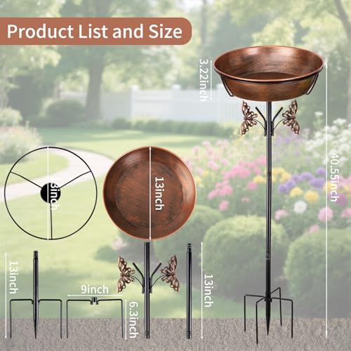 40In Metal Bird Bath for Outdoors,Removable 3" Deep 13" Dia Bowl Heavy-Duty Base,Standing Birdbath Feeder Rust-Proof Birdbaths for Garden Yard Patio Lawn Decor - Image 3