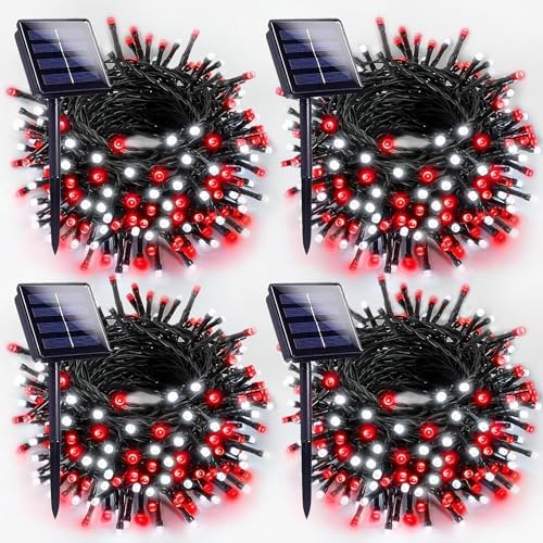 Solar Christmas Lights Outdoor 4 Pack 132FT 400 LED String Lights Red White by EXF