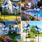 32.7in Blue Metal Butterfly Solar Garden Light with Hanging Solar Lantern - Image 4